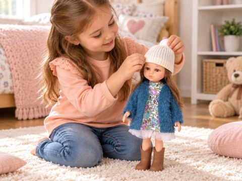 JOKOMISIADA Lalka JESIENIARA 35cm z brązowymi włosami w płaszczu i czapce ZA6438