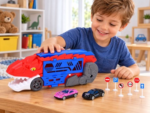 JOKOMISIADA Rozkładane auto 2w1 DINOZAUR i garaż wyrzutnia + znaki i resoraki ZA6616