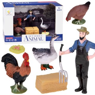 JOKOMISIADA SERIA ZWIERZĘTA FARMA Zestaw farmer i ptaki - kura, kogut, gęś ZA6404 D