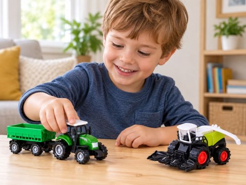 JOKOMISIADA Zestaw pojazdów rolniczych - traktor, kombajn, przyczepy 12ele ZA6419