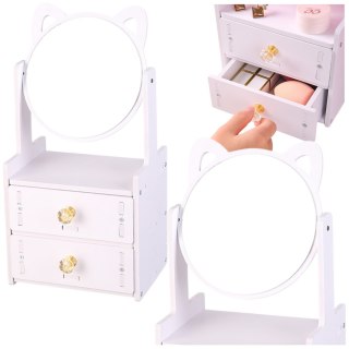 LEAN Toys Mini Toaletka Lusterko Do Makijażu Dwie Szuflady Uszy Drewniana Biała