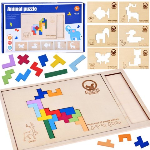 JOKOMISIADA Drewniana układanka Puzzle TETRIS 6 zwierząt + klocki piksele ZA6244