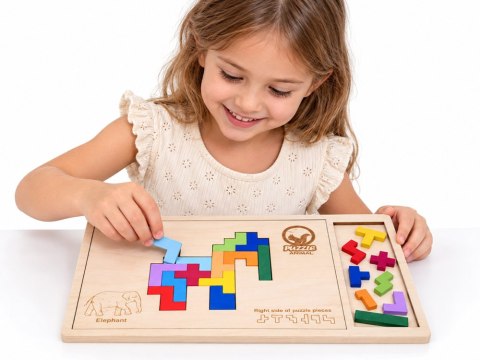 JOKOMISIADA Drewniana układanka Puzzle TETRIS 6 zwierząt + klocki piksele ZA6244