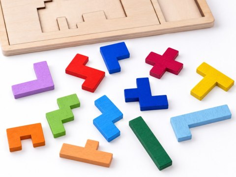 JOKOMISIADA Drewniana układanka Puzzle TETRIS 6 zwierząt + klocki piksele ZA6244