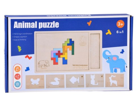 JOKOMISIADA Drewniana układanka Puzzle TETRIS 6 zwierząt + klocki piksele ZA6244
