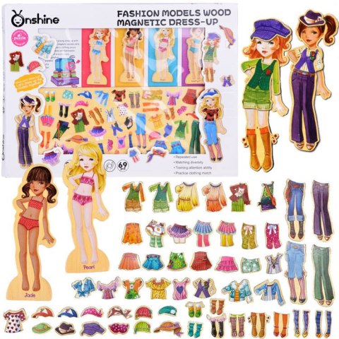 JOKOMISIADA Drewniane Puzzle magnetyczne Ubranka Moda stylizacje 4 modelki ZA4807