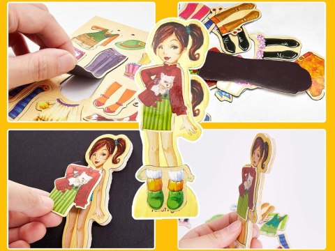 JOKOMISIADA Drewniane Puzzle magnetyczne Ubranka Moda stylizacje 4 modelki ZA4807