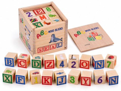 JOKOMISIADA Drewniane klocki edukacyjne - litery, cyfry i obrazki ALFABET 27ele ZA6239