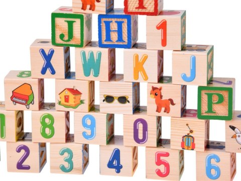 JOKOMISIADA Drewniane klocki edukacyjne - litery, cyfry i obrazki ALFABET 27ele ZA6239