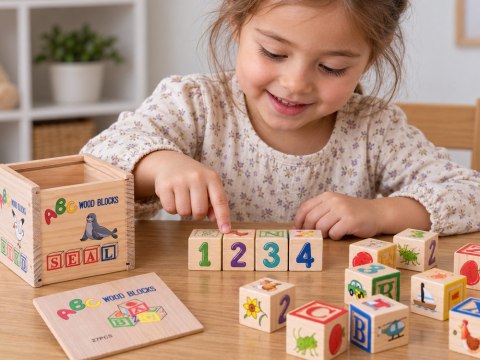 JOKOMISIADA Drewniane klocki edukacyjne - litery, cyfry i obrazki ALFABET 27ele ZA6239
