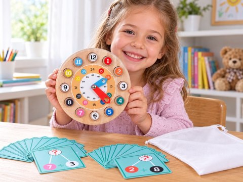 JOKOMISIADA Drewniany ZEGAR edukacyjny 2w1 zadania matematyczne - MATEMATYKA ZA6240