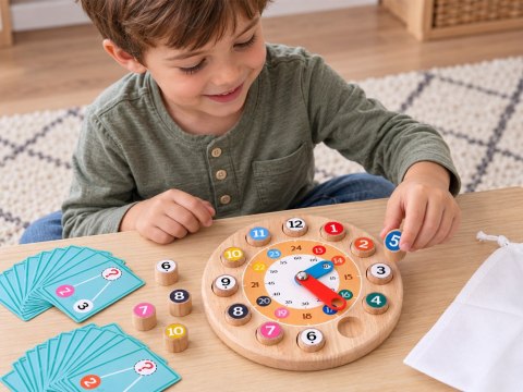 JOKOMISIADA Drewniany ZEGAR edukacyjny 2w1 zadania matematyczne - MATEMATYKA ZA6240