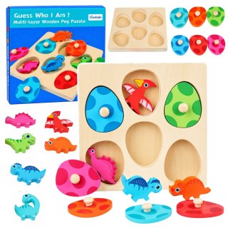 LEAN Toys Drewniana Układanka Edukacyjna Dinozaury Puzzle z Uchwytami Kolorowe