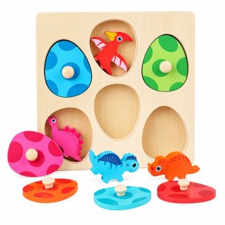 LEAN Toys Drewniana Układanka Edukacyjna Dinozaury Puzzle z Uchwytami Kolorowe