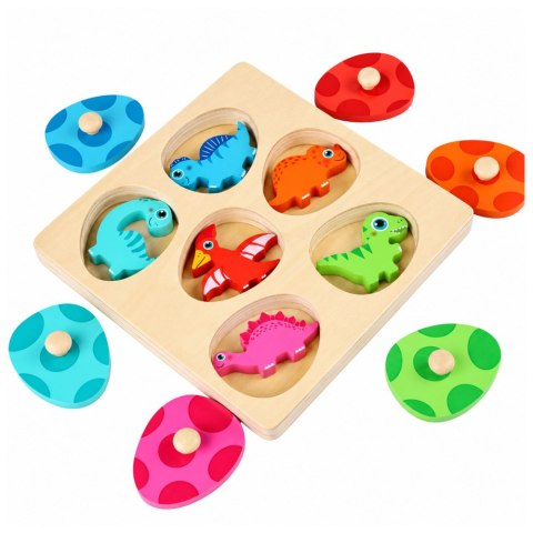 LEAN Toys Drewniana Układanka Edukacyjna Dinozaury Puzzle z Uchwytami Kolorowe