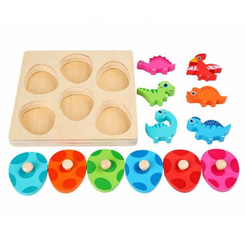 LEAN Toys Drewniana Układanka Edukacyjna Dinozaury Puzzle z Uchwytami Kolorowe