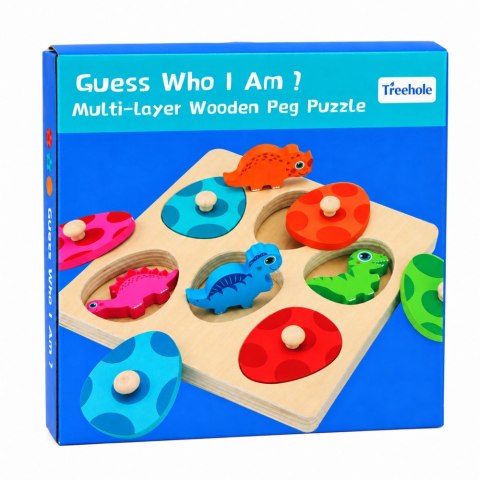 LEAN Toys Drewniana Układanka Edukacyjna Dinozaury Puzzle z Uchwytami Kolorowe
