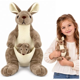 LEAN Toys Pluszowa Maskotka Kangurzyca Przytulanka Kangur z Małym Beżowy 25 cm