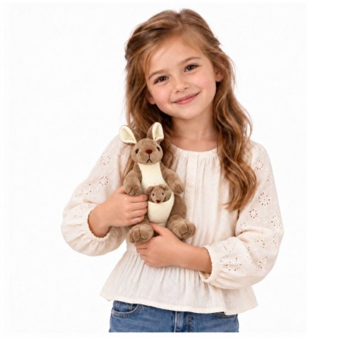 LEAN Toys Pluszowa Maskotka Kangurzyca Przytulanka Kangur z Małym Beżowy 25 cm