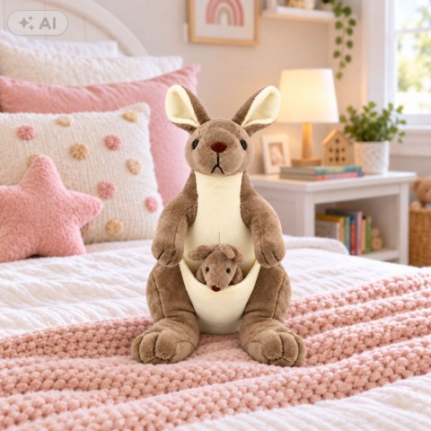 LEAN Toys Pluszowa Maskotka Kangurzyca Przytulanka Kangur z Małym Beżowy 25 cm