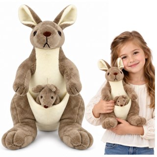 LEAN Toys Pluszowa Maskotka Kangurzyca Przytulanka Kangur z Małym Beżowy 30 cm