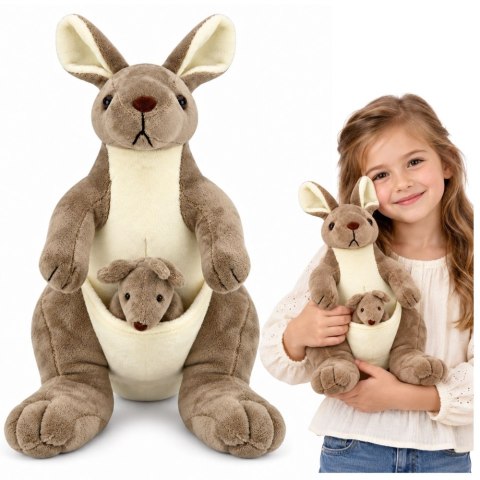 LEAN Toys Pluszowa Maskotka Kangurzyca Przytulanka Kangur z Małym Beżowy 30 cm