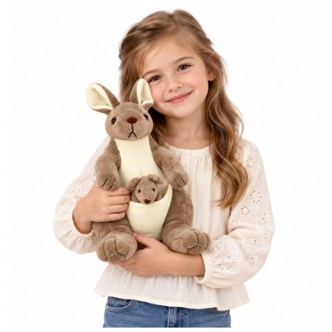 LEAN Toys Pluszowa Maskotka Kangurzyca Przytulanka Kangur z Małym Beżowy 30 cm