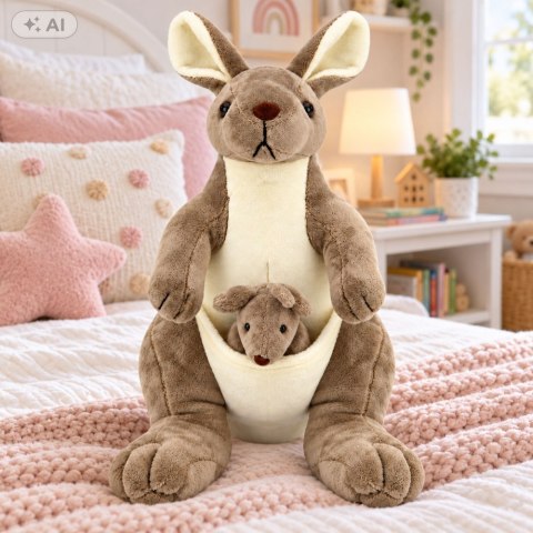 LEAN Toys Pluszowa Maskotka Kangurzyca Przytulanka Kangur z Małym Beżowy 30 cm