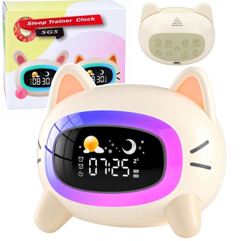 LEAN Wielofunkcyjny Budzik Zegar Elektroniczny Lampka Nocna Trener Snu Kotek