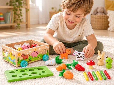 JOKOMISIADA Drewniany SORTER 3w1 wózek, łowienie robaczków, wsadzanie zwierząt ZA6291
