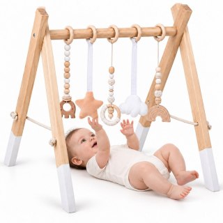 JOKOMISIADA Drewniany Stojak Edukacyjny Baby Gym z 5 zawieszkami dla niemowląt ZA6490