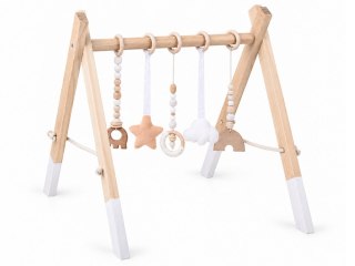 JOKOMISIADA Drewniany Stojak Edukacyjny Baby Gym z 5 zawieszkami dla niemowląt ZA6490