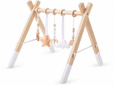 JOKOMISIADA Drewniany Stojak Edukacyjny Baby Gym z 5 zawieszkami dla niemowląt ZA6490