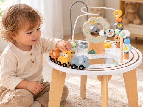 JOKOMISIADA Drewniany Stolik Edukacyjny Sensoryczny Labirynt Kolejka Zwierzątka ZA6493