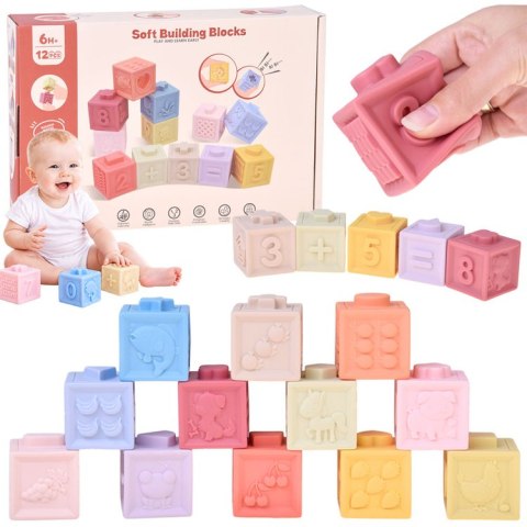 JOKOMISIADA Gumowe klocki - miękkie, sensoryczne, pastelowe 12szt. ZA6635