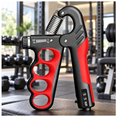 LEAN Regulowany Trener Chwytu Do Rąk z Licznikiem Czerwony 5-100 kg