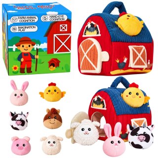 LEAN Toys Pluszowa Farma Ze Zwierzętami Dla Niemowląt Sensoryczna Stodoła 6 Zwierząt