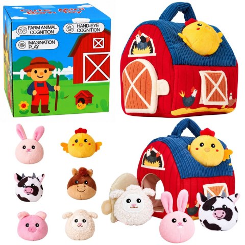 LEAN Toys Pluszowa Farma Ze Zwierzętami Dla Niemowląt Sensoryczna Stodoła 6 Zwierząt
