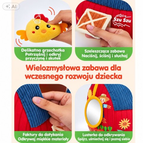 LEAN Toys Pluszowa Farma Ze Zwierzętami Dla Niemowląt Sensoryczna Stodoła 6 Zwierząt