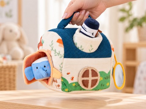 JOKOMISIADA Sensoryczny pluszowy domek dla niemowlaka +5 zwierzątek LEŚNA CHATKA ZA6621