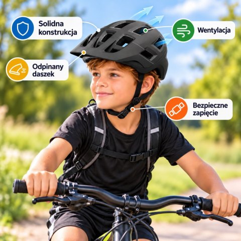 LEAN Kask Rowerowy MTB Regulowany Z Odpinanym Daszkiem Uniwersalny Czarny