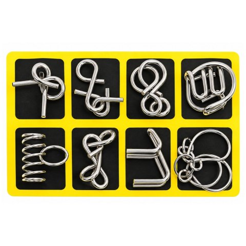 LEAN TOYS Metalowe Puzzle Łamigłówki Logiczne Z Drutu Zestaw Żółta Plansza 8 szt.