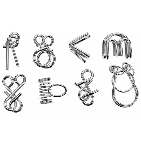 LEAN TOYS Metalowe Puzzle Łamigłówki Logiczne Z Drutu Zestaw Żółta Plansza 8 szt.