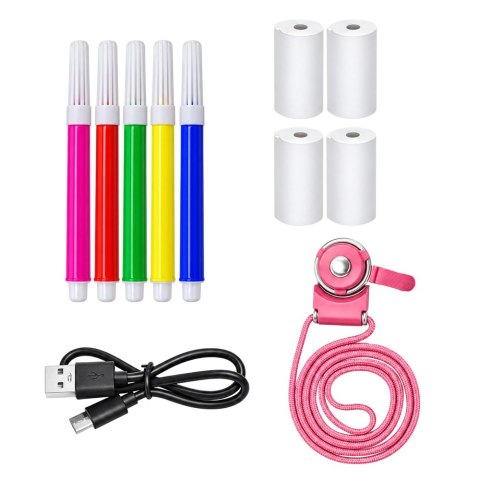 LEAN Toys Aparat Cyfrowy Dla Dzieci Z Drukarką Natychmiastową 4 Rolki Smycz Różowy