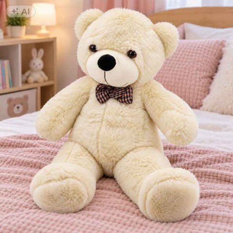 LEAN Toys Duży Pluszowy Miś z Kokardą Maskotka Przytulanka Biały Kremowy 120 cm