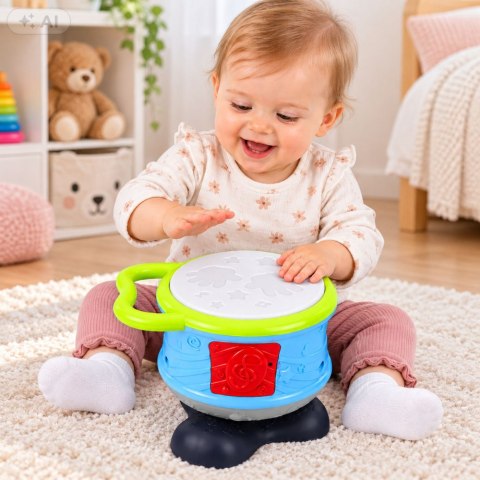 LEAN Toys Interaktywny Bębenek Muzyczny Edukacyjny Światła Dźwięki Niebieski