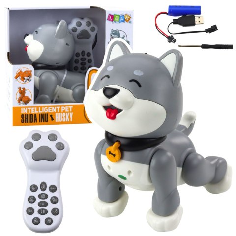 LEAN Toys Interaktywny Robot Pies Husky Zdalnie Sterowany RC Głosem Sztuczki Szary