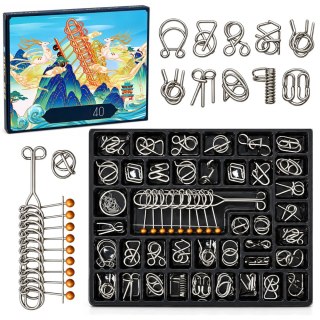 LEAN Toys Metalowe Puzzle Łamigłówki Logiczne Z Drutu Układanka Zestaw 40 szt.