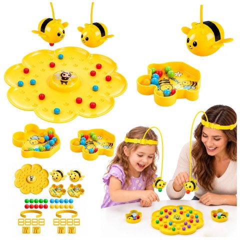 LEAN TOYS Gra Zręcznościowa Towarzyska Łowienie Kulek Pszczółki Magnetyczne Zestaw