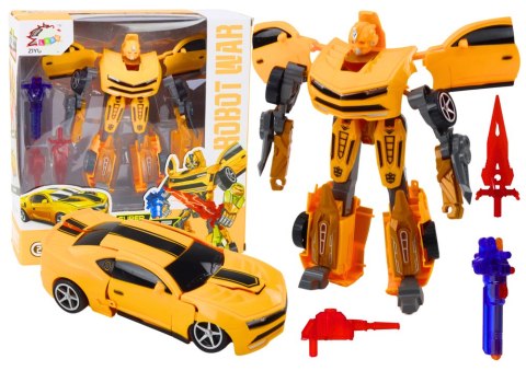 LEAN Toys Auto-Robot 2w1 Sportowy Żółty Zestaw Broni 3szt